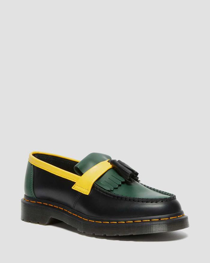 Dr Martens Loafers Dame Olivengrønne/Svart Adrian Contrast Smooth Læder Tassle 6038VPNUR